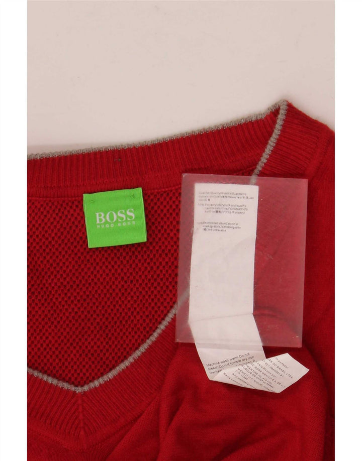 Suéter masculino Hugo Boss com decote em V grande poliacrílico vermelho