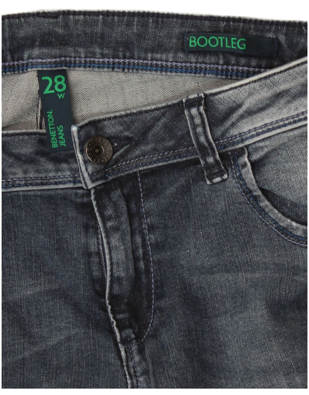 Benetton Calça Jeans Feminina Acid Wash Bootcut W28 L33 Azul Algodão