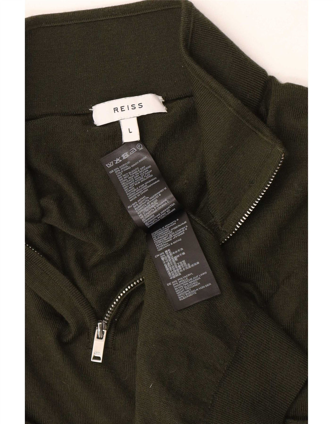 Suéter masculino Reiss com zíper e pescoço grande acrílico verde