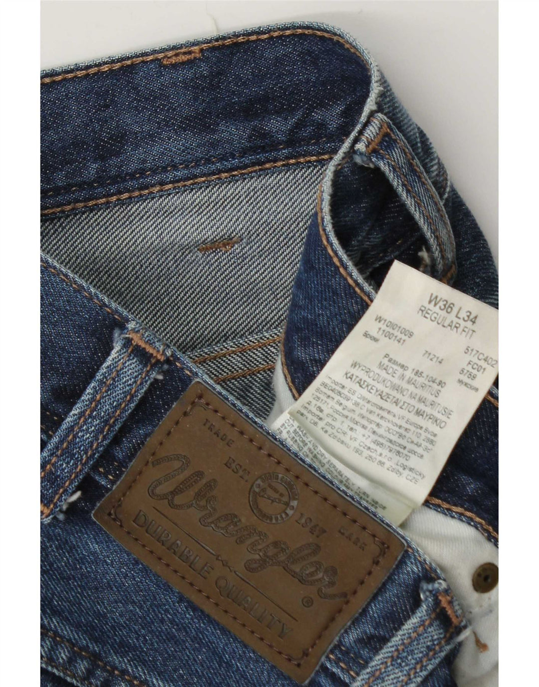Wrangler Mens Regular Fit Jeans Reta W36 L34 Azul Algodão