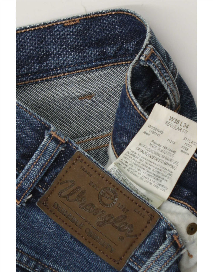 Wrangler Mens Regular Fit Jeans Reta W36 L34 Azul Algodão