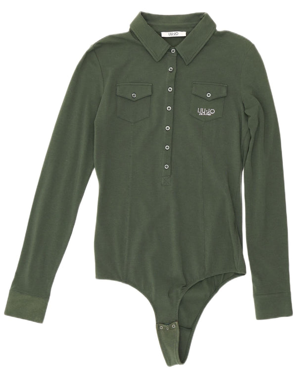 Liu Jo Body Camisa Feminino Reino Unido 10 Pequeno Algodão Verde
