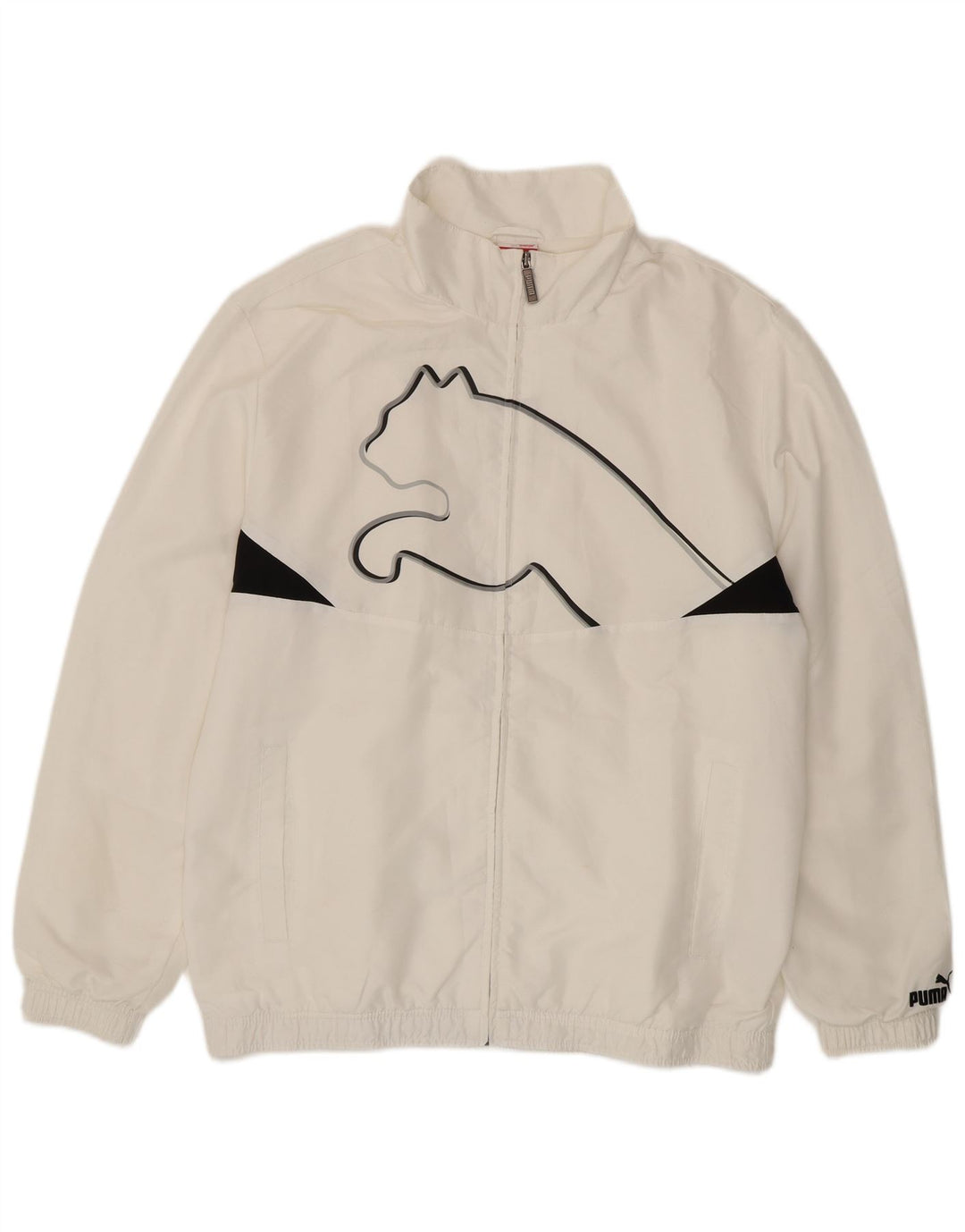 Jaqueta feminina Puma com estampa gráfica grande em bloco colorido branco de poliéster