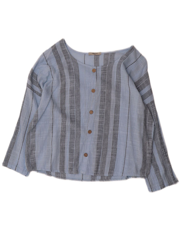Blusa feminina de manga comprida PIAZZA ITALIA Reino Unido 16 grande listrada azul