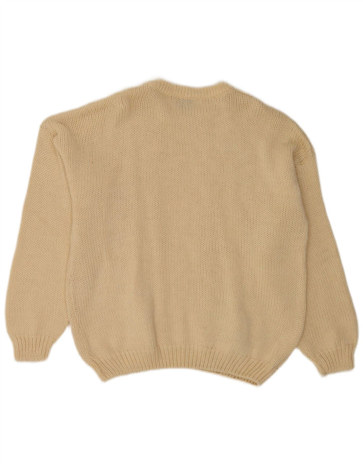 Suéter vintage masculino com gola redonda, lã bege média