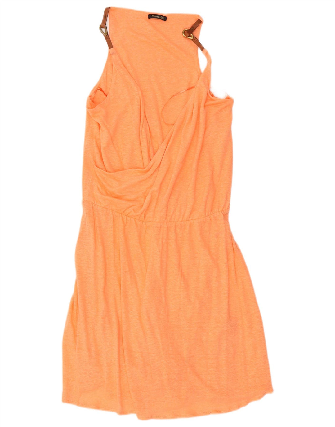 Vestido bainha feminino Massimo Dutti Reino Unido 12 linho manchado laranja médio