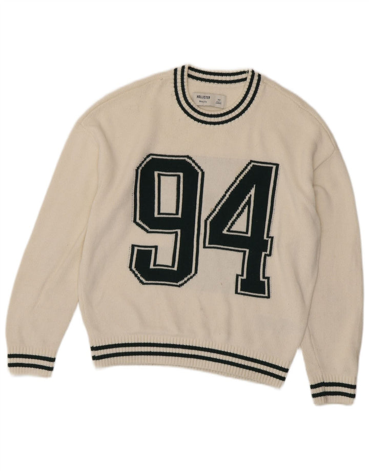 HOLLISTER Suéter feminino boxy oversized com gola redonda Reino Unido 6 XS off white