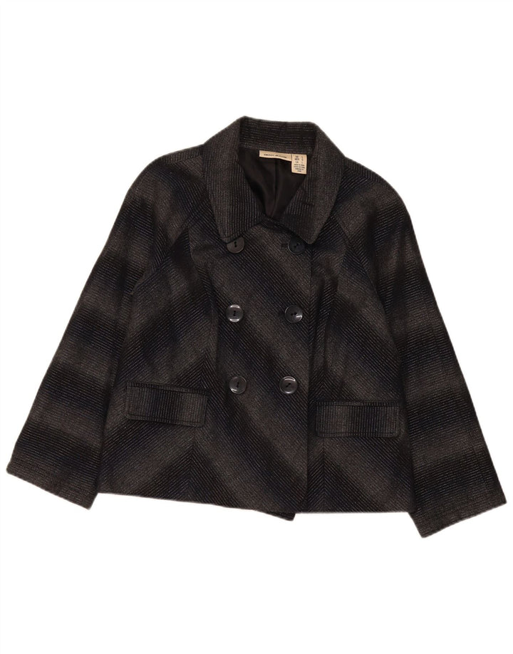 Jaqueta blazer feminina Dkny com peito duplo Reino Unido 16 grande cinza Chevron acrílico