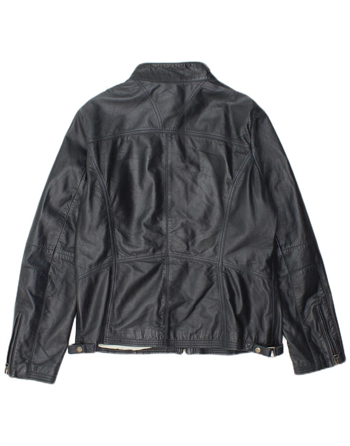 Jaqueta de couro feminina vintage IT 48 XL couro azul marinho