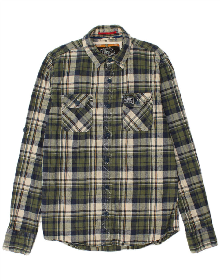 Camisa masculina de flanela SUPERDRY grande algodão xadrez verde