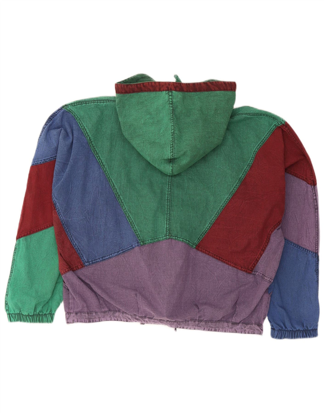 Jaqueta jeans feminina com capuz Brugi Reino Unido 14 grande bloco colorido multicolorido