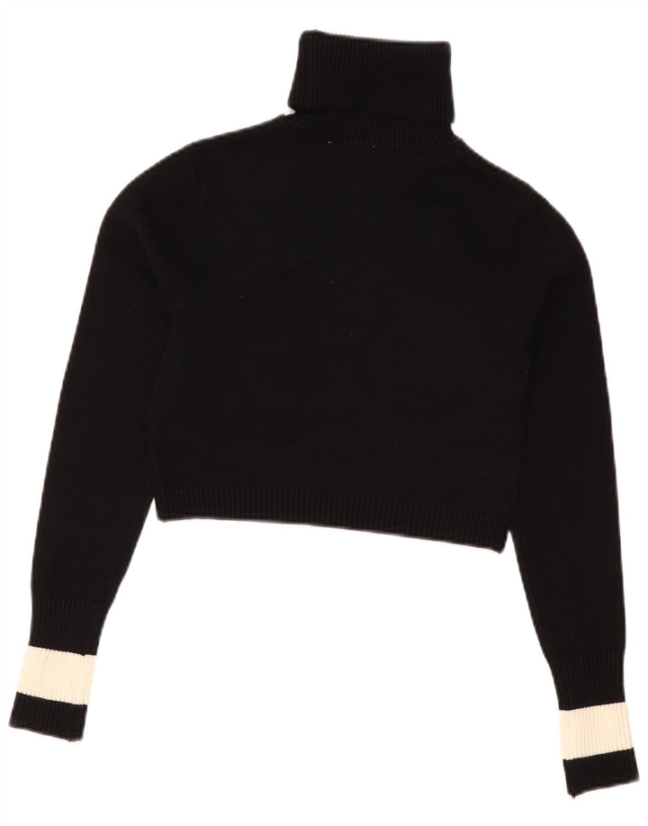 Zara Suéter feminino cropped com gola redonda Reino Unido 12 bloco colorido preto médio