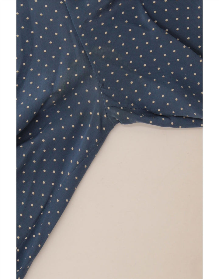 Vestido vintage feminino linha A UK 12 médio azul manchado