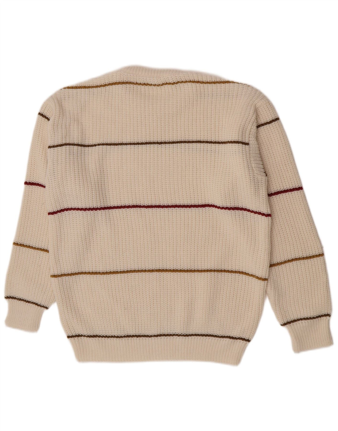 Suéter vintage masculino com gola redonda, meio acrílico listrado branco