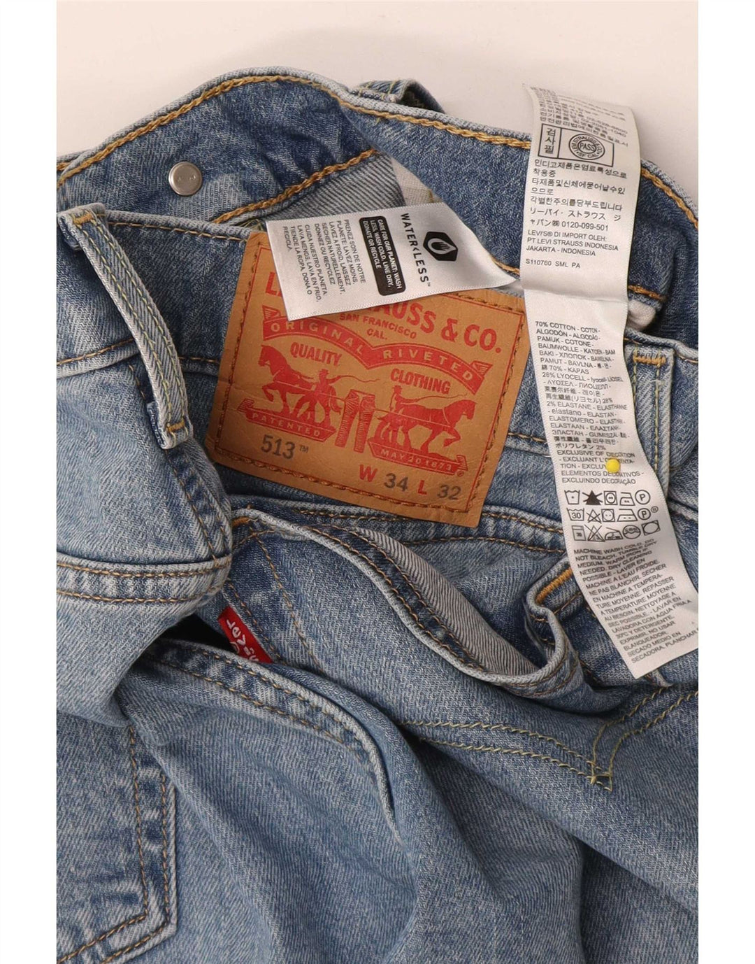 Calça jeans masculina Levi's 513 Slim Straight W34 L32 azul algodão