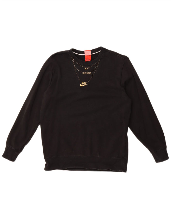 NIKE feminino gráfico oversized moletom jumper UK 6 XS algodão preto