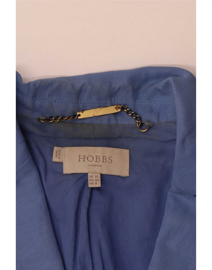 Jaqueta blazer feminina de 2 botões Hobbs UK 12 linho azul médio