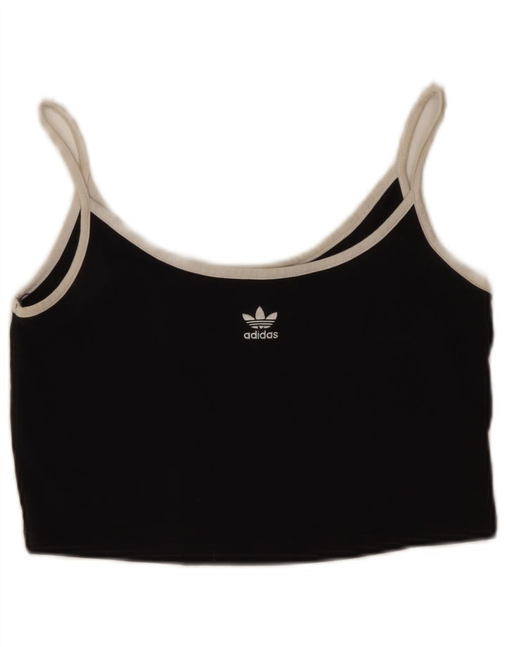 Adidas Mulheres Crop Cami Top UK 8 Pequeno Algodão Preto