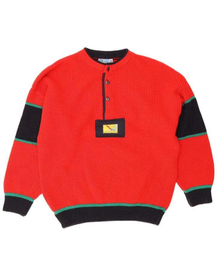 Suéter vintage masculino com gola redonda IT 50 lã colorblock vermelho médio