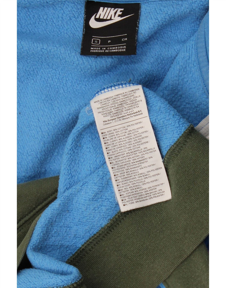 NIKE Mens Zip Neck Hoodie Jumper Pequeno Azul Colorblock Algodão