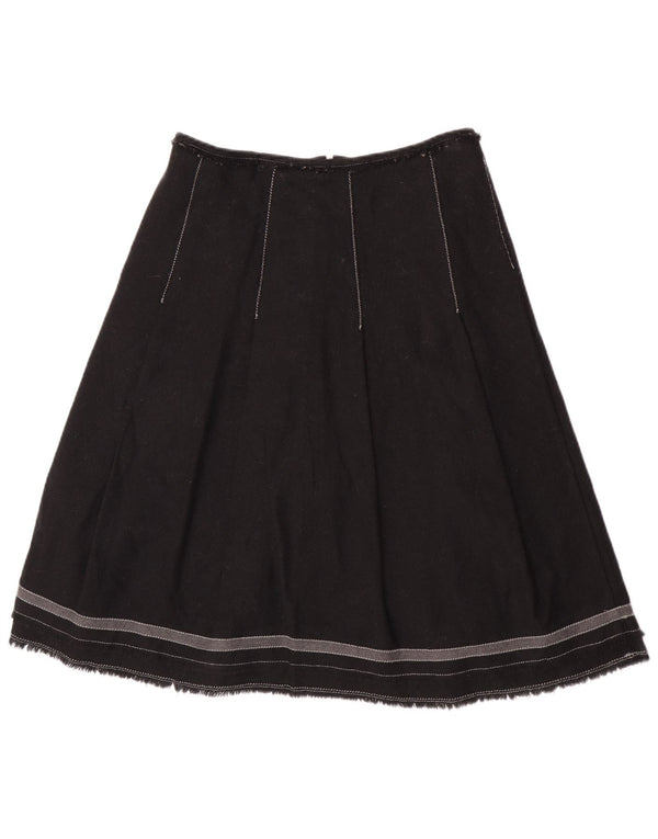 Saia evasê feminina Max & Co. Reino Unido 12 médio W30 lã preta