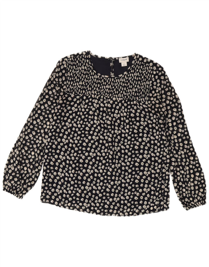 Blusa feminina de manga comprida J. CREW EUA 4 pequena azul marinho floral