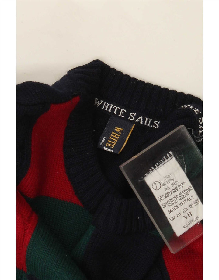 Suéter masculino branco Sails com gola redonda, grande lã colorblock azul marinho