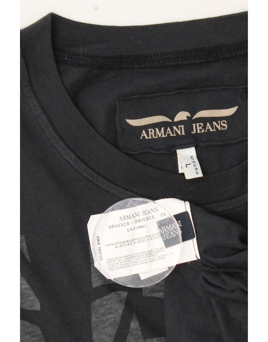 Camiseta masculina ARMANI JEANS com estampa gráfica grande de algodão preto