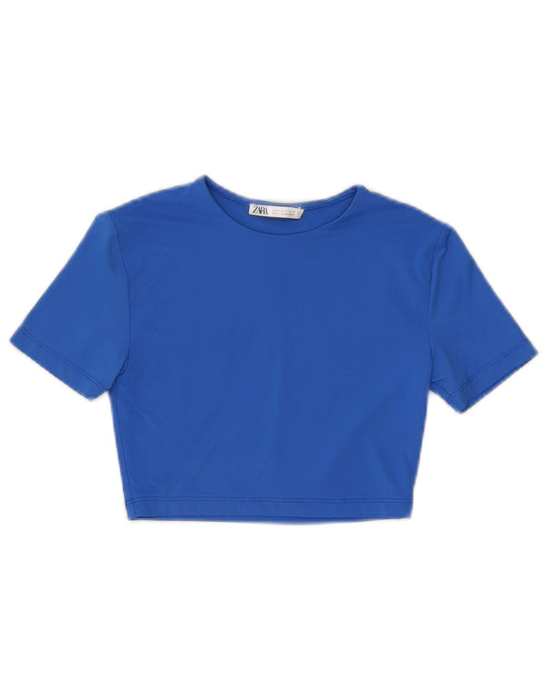 Camiseta Zara Feminina Crop Top UK 8 Pequeno Azul