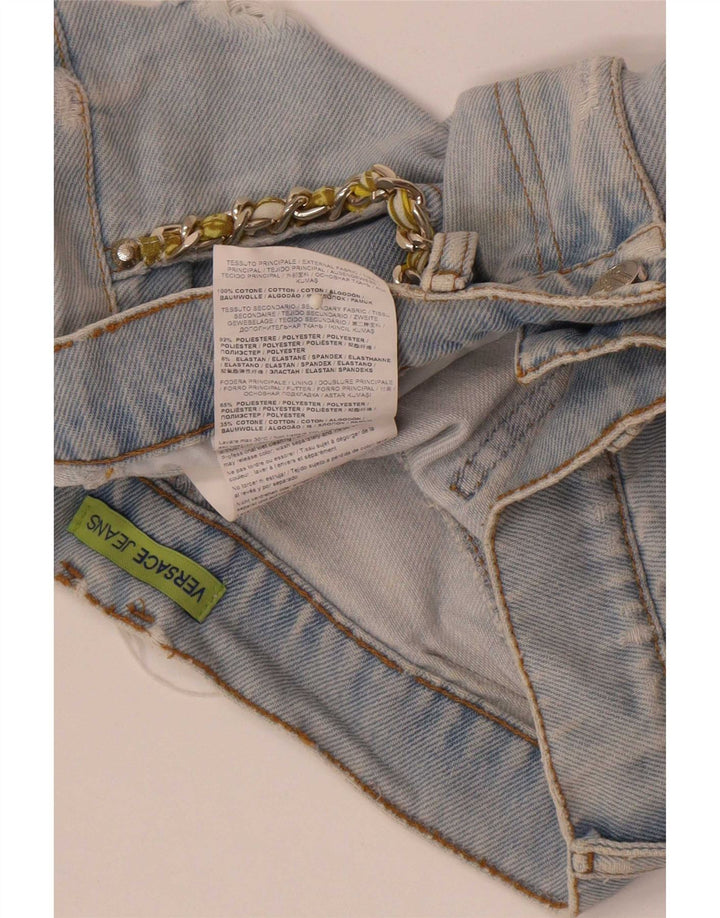 Versace Shorts jeans feminino desgastado W28 algodão azul médio