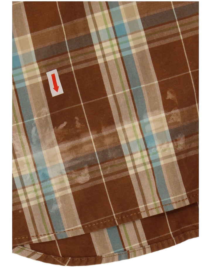 Camisa masculina Hollister de algodão xadrez marrom médio