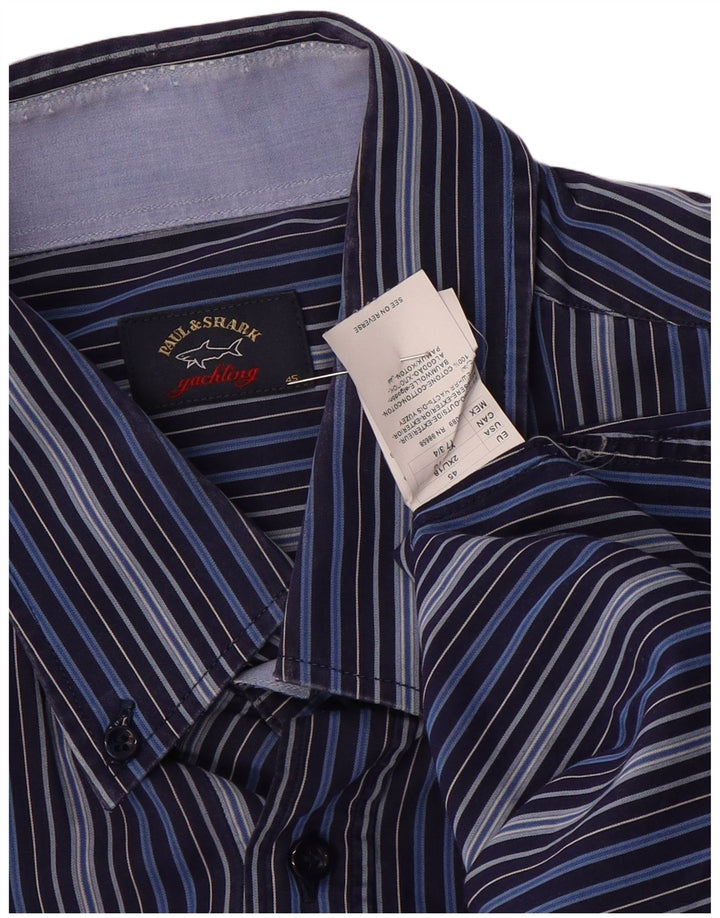 Camisa masculina PAUL & SHARK tamanho 45 XL algodão listrado azul marinho