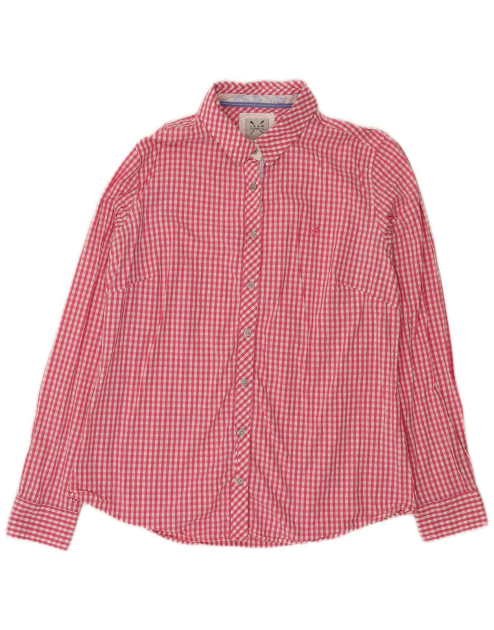 Camisa feminina Crew Clothing UK 14 algodão guingão rosa médio