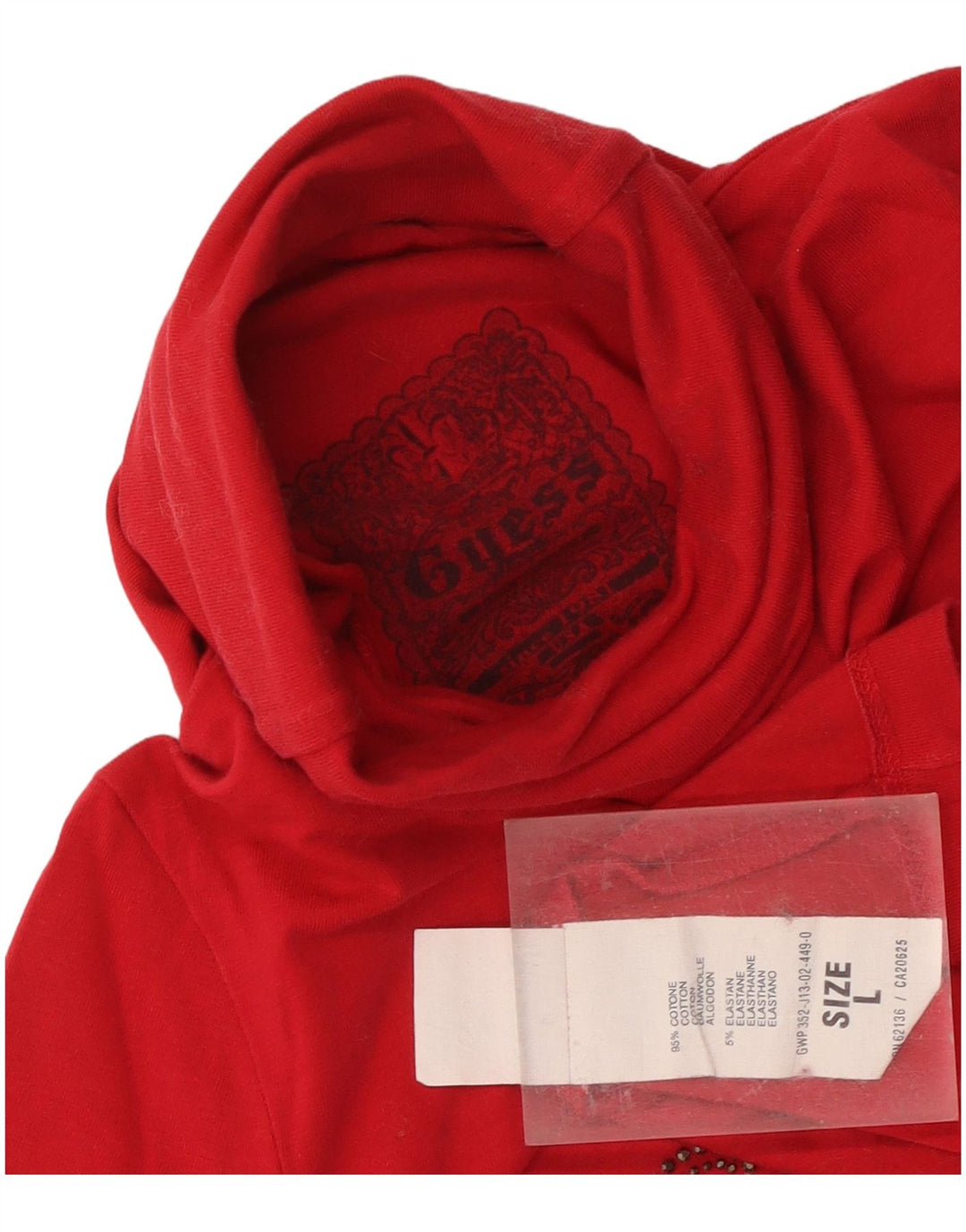 Top gráfico feminino Guess manga comprida Reino Unido 14 grande algodão vermelho