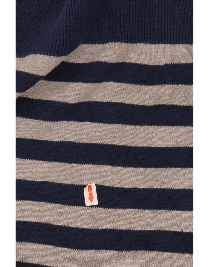 ADIDAS Suéter masculino com decote em V pequeno listrado azul marinho de algodão