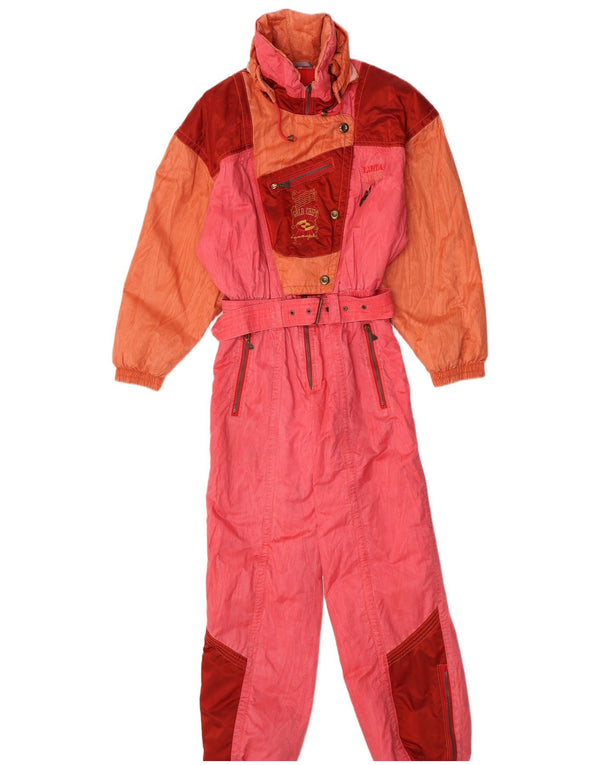 Luhta Macacão feminino de esqui com capuz e ajuste solto Reino Unido 10 pequeno bloco colorido rosa