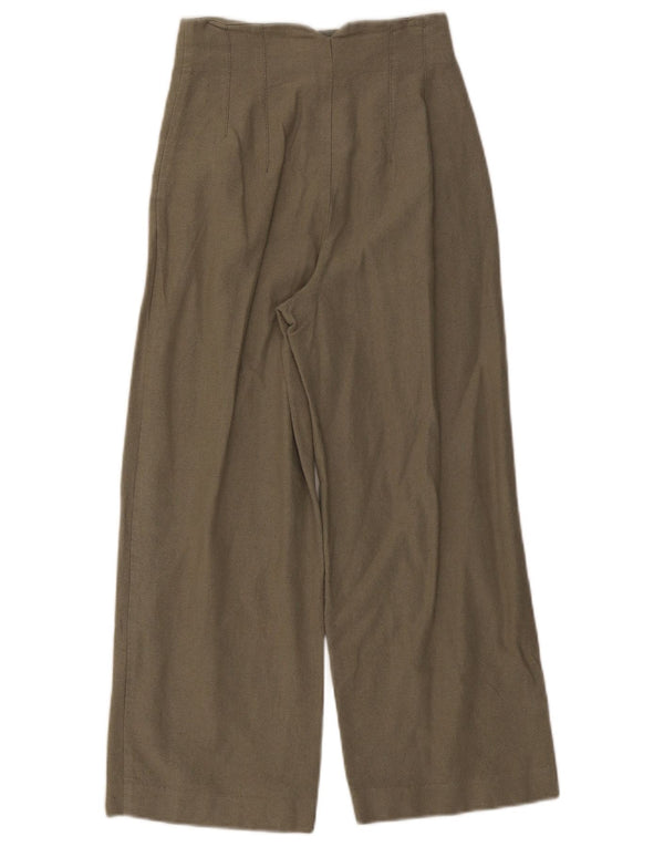 Zara Womens High Waist Wide Leg Cropped Trousers XS W24 L25 Khaki Cotton