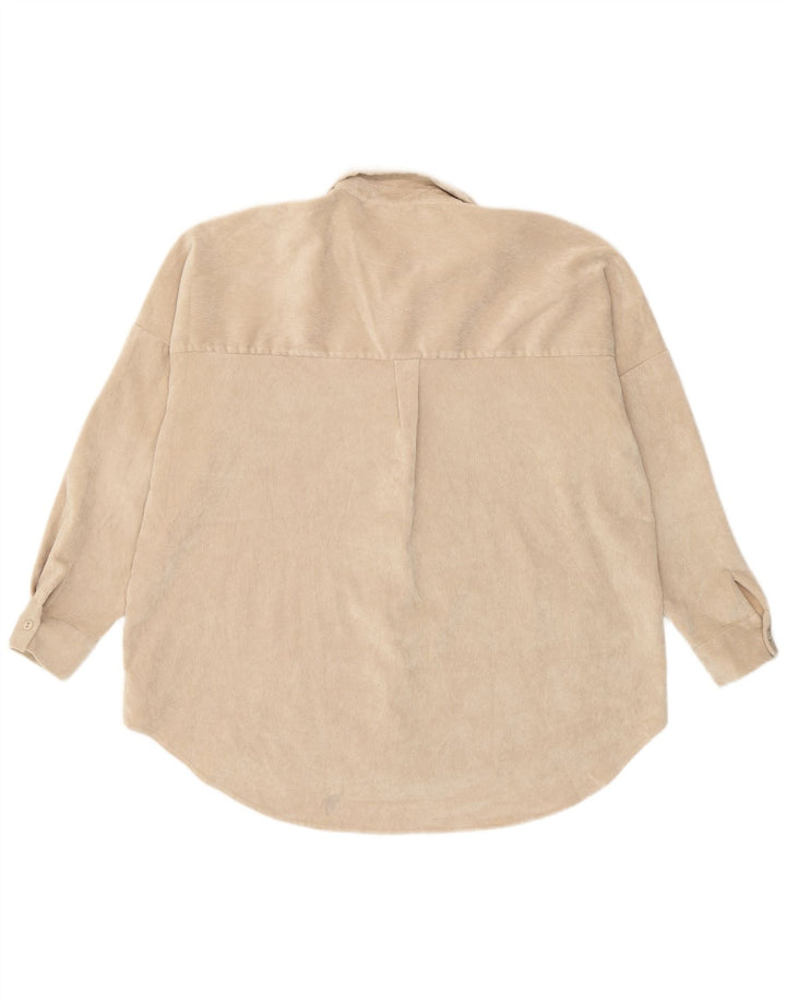 Camisa feminina de veludo cotelê Zara UK 16 grande bege