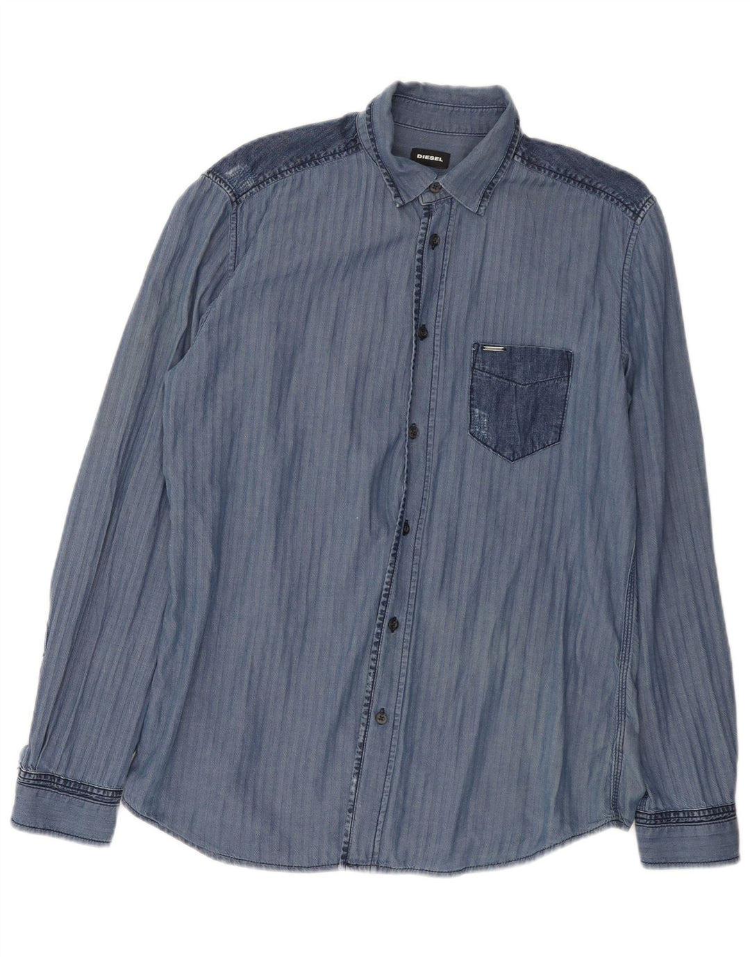 Camisa masculina Diesel grande algodão espinha de peixe azul marinho