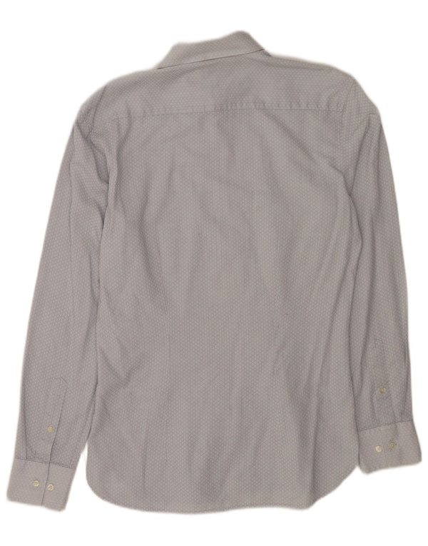Camisa masculina Ted Baker tamanho 15 algodão geométrico azul médio