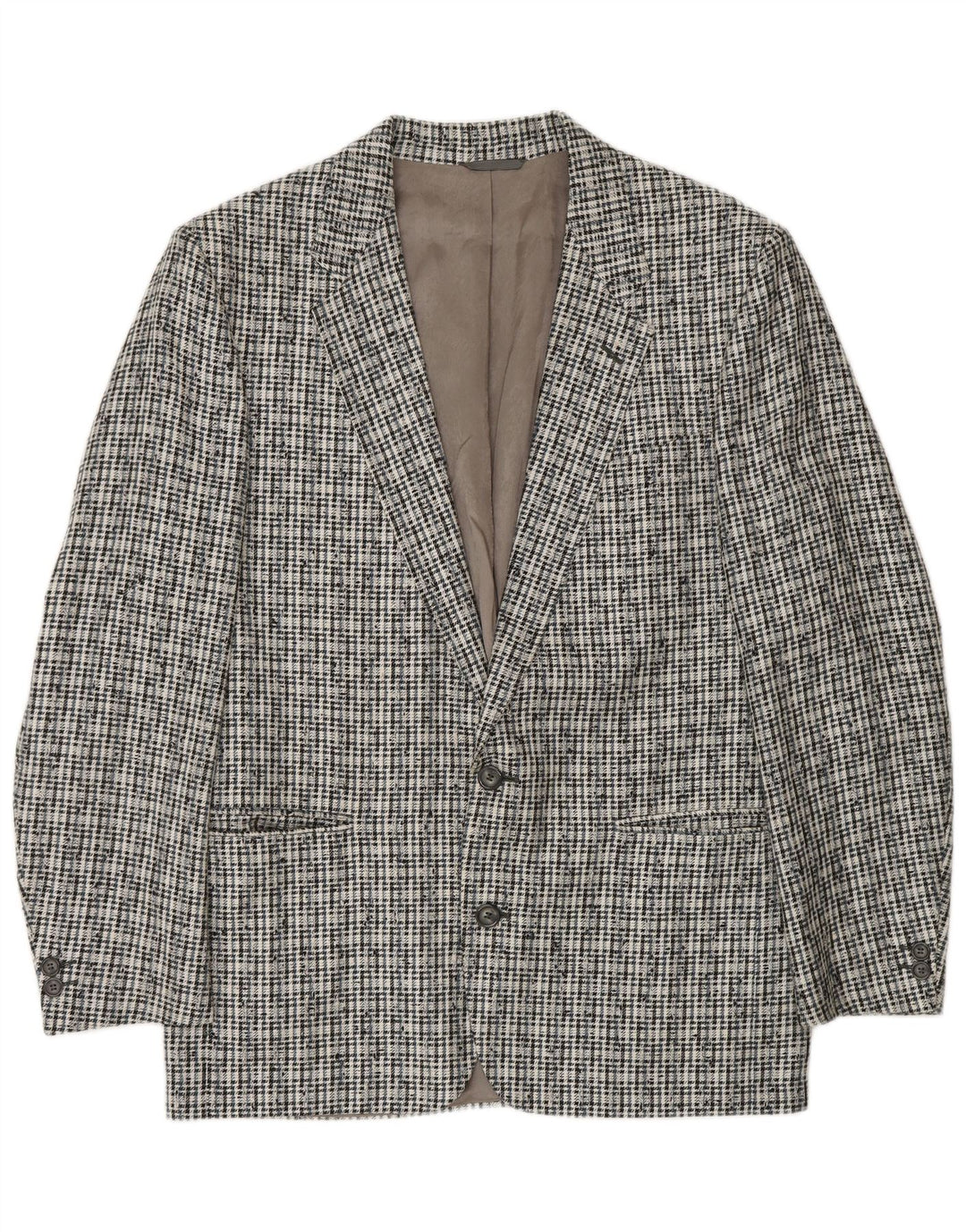 Jaqueta blazer masculina VINTAGE com 2 botões IT 50 grande poliéster xadrez cinza