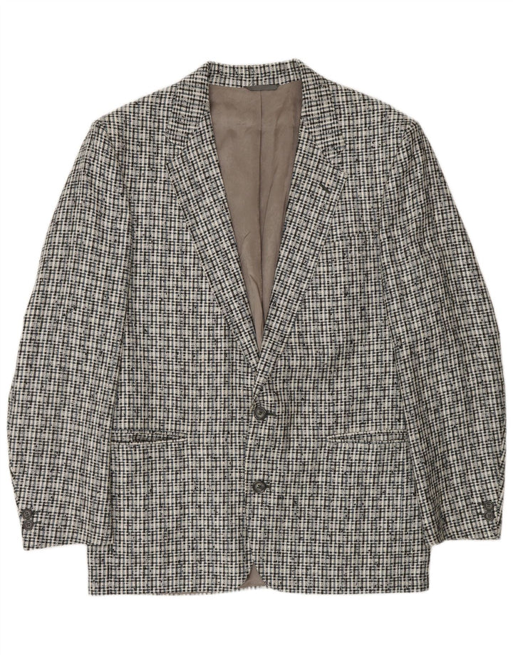 Jaqueta blazer masculina VINTAGE com 2 botões IT 50 grande poliéster xadrez cinza