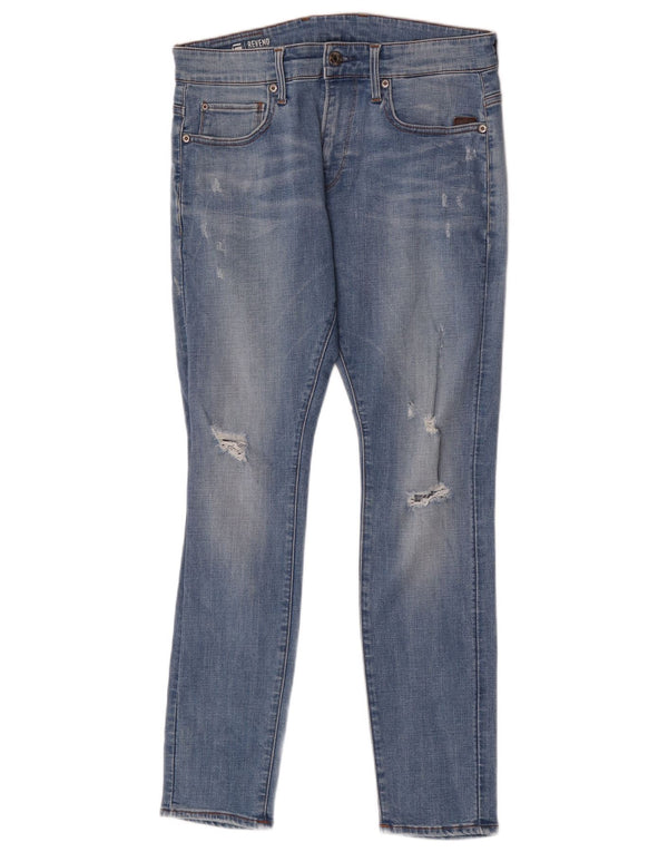 Calça jeans skinny masculina G-Star Revend desgastada W30 L30 algodão azul