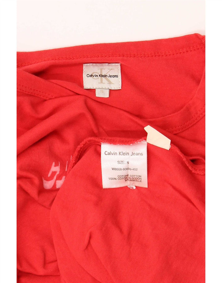 Calvin Klein Top gráfico feminino manga comprida Reino Unido 10 pequeno algodão vermelho