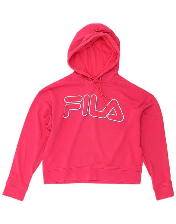 Suéter feminino Fila Crop Graphic Oversized com capuz UK 6 XS algodão rosa
