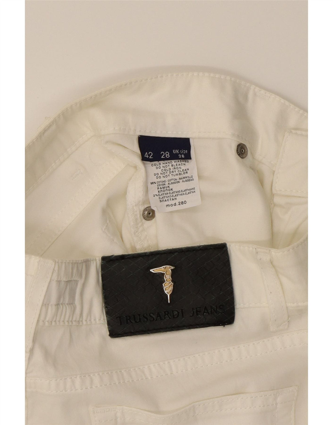 TRUSSARDI Womens Straight Casual Trousers W26 L27 Beige Cotton Vintage Trussardi and Second-Hand Trussardi from Messina Hembry 