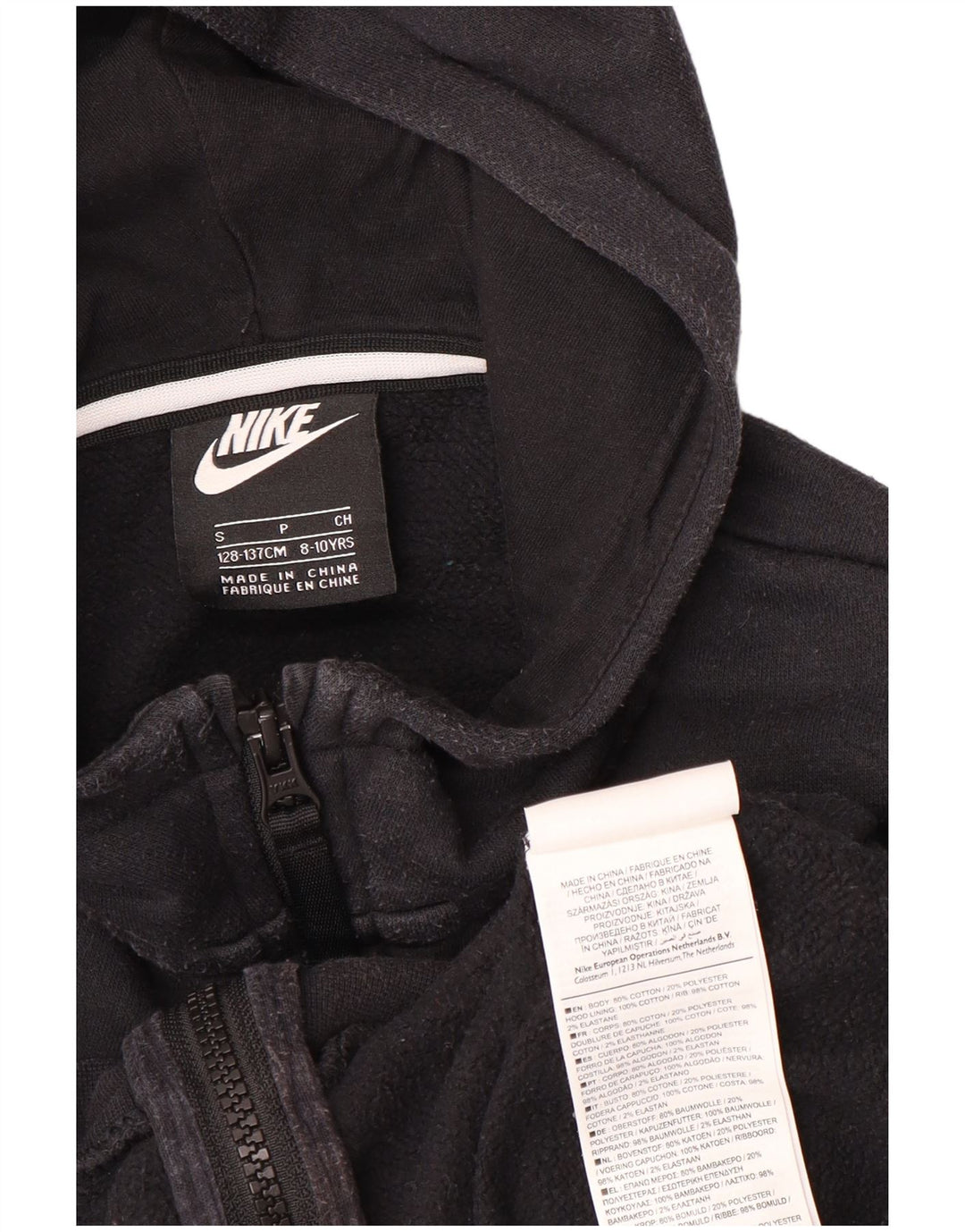 Suéter NIKE Boys Air Graphic Zip com capuz 8-9 anos pequeno preto colorblock