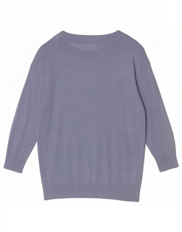 Suéter feminino Marks & Spencer manga 3/4 com gola canoa Reino Unido 10 pequeno azul