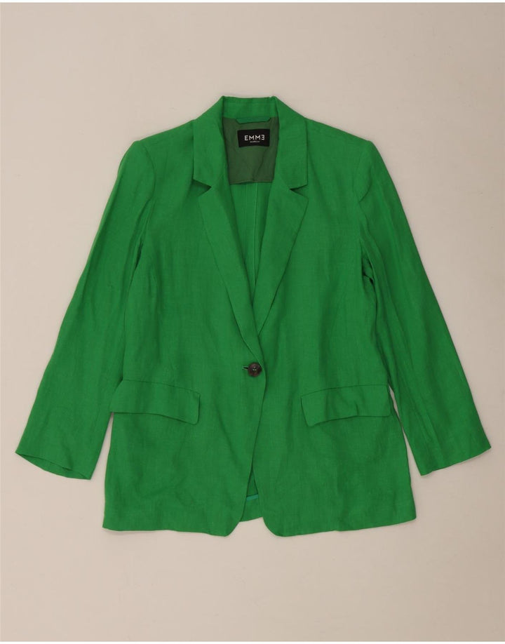 Jaqueta blazer feminina Marella EMME com 1 botão Reino Unido 8 linho verde pequeno