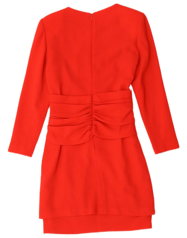 Vestido feminino vintage com bainha de manga comprida UK 10 pequeno vermelho